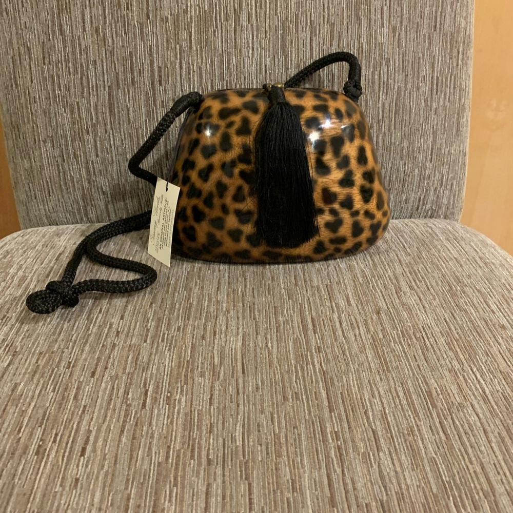 NWT Timmy Woods Collectible Leopard print wood shoulder bag purse